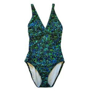 Speedo One-Piece Swimsuit 8 blue green abstract medium coverage